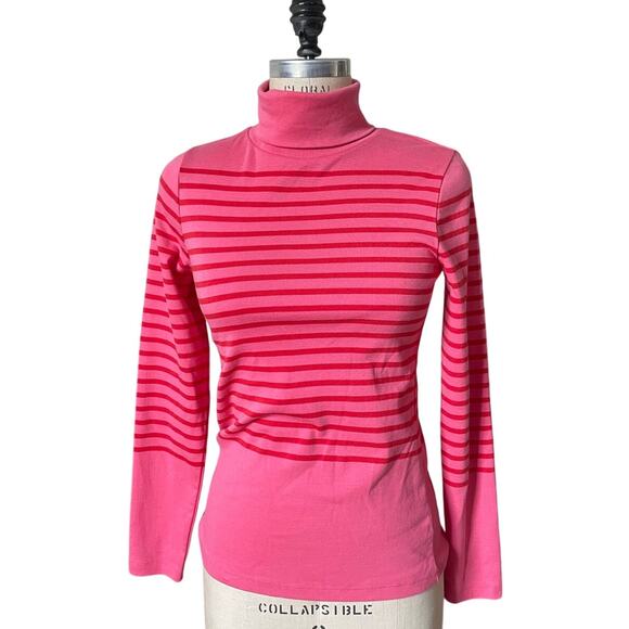 NWT J.Crew Pink & Red Stripe Perfect Fit Turtleneck Size Medium - Picture 1 of 6